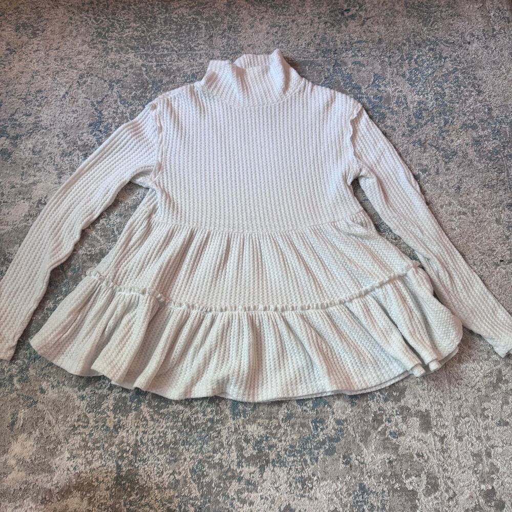 altar’d state waffle knit peplum top – cream – size xs